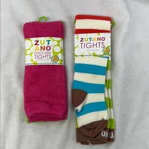 Zutano Fuzzy Tights 12-24M set of 2 one footless